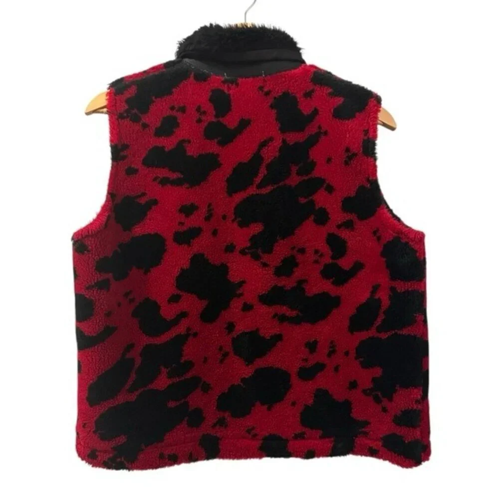 90s Tally-Ho Red Black Cow Print Vest Faux Fur Collar Y2K Retro Medium Petite